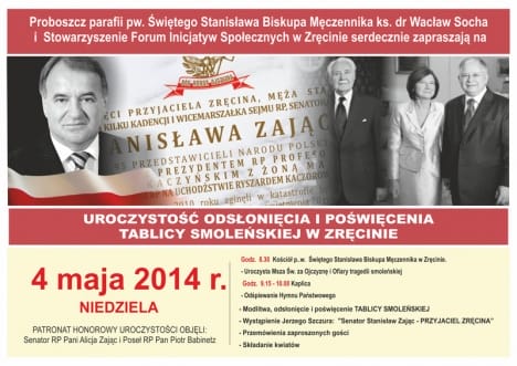 Odsłonięcie i poświęcenie tablicy smoleńskiej w Zręcinie