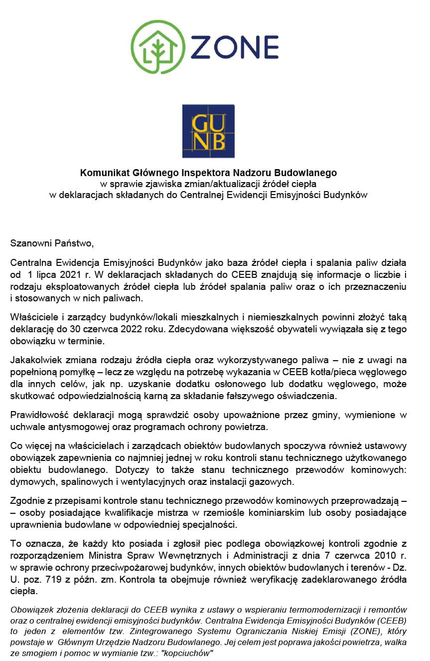 Komunikat w tej sprawie wydał Główny Inspektor Nadzoru Budowlanego