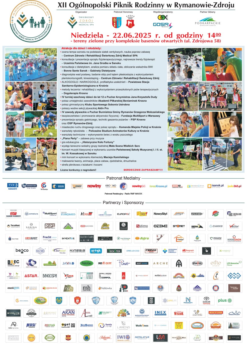 XII Ogólnopolski Piknik Rodzinny w Rymanowie-Zdroju - zaproszenie