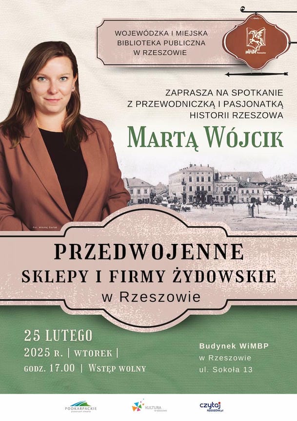plakat wydarzenia Przedwojenne sklepy i firmy żydowskie w Rzeszowie - zaproszenie na spotkanie