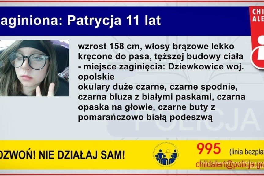 CHILD ALERT. Zaginęła 11-letnia dziewczynka