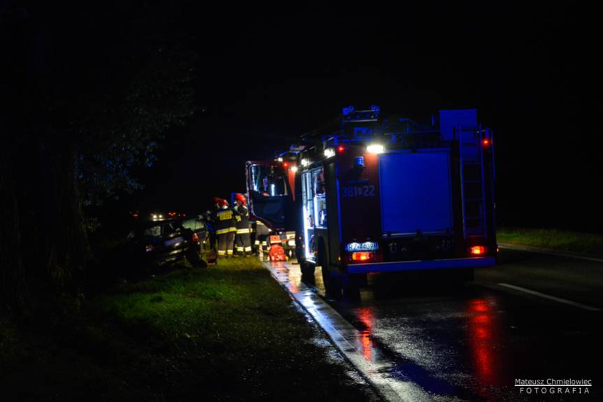 Wypadek samochodu osobowego, 2 osoby poszkodowane