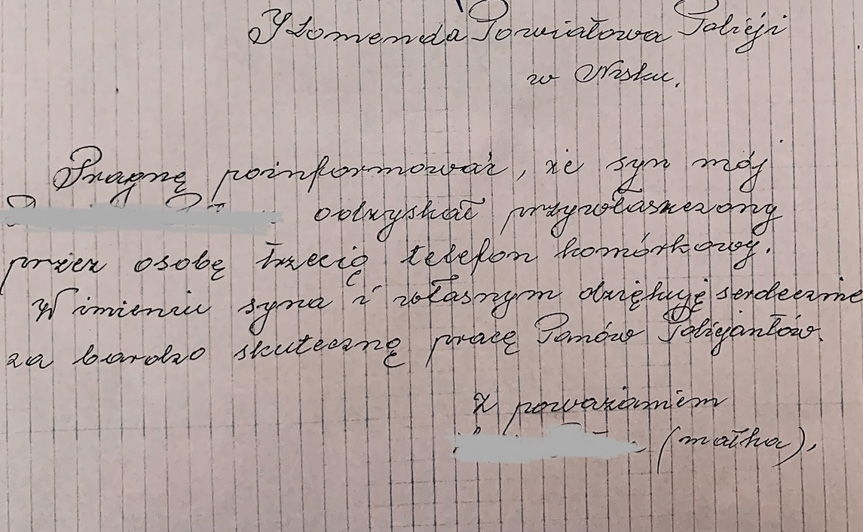 Podziękowanie dla policjantów 