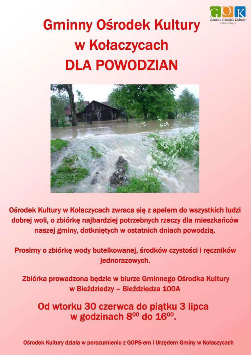 Zbiórka dla powodzian w gminie Kołaczyce