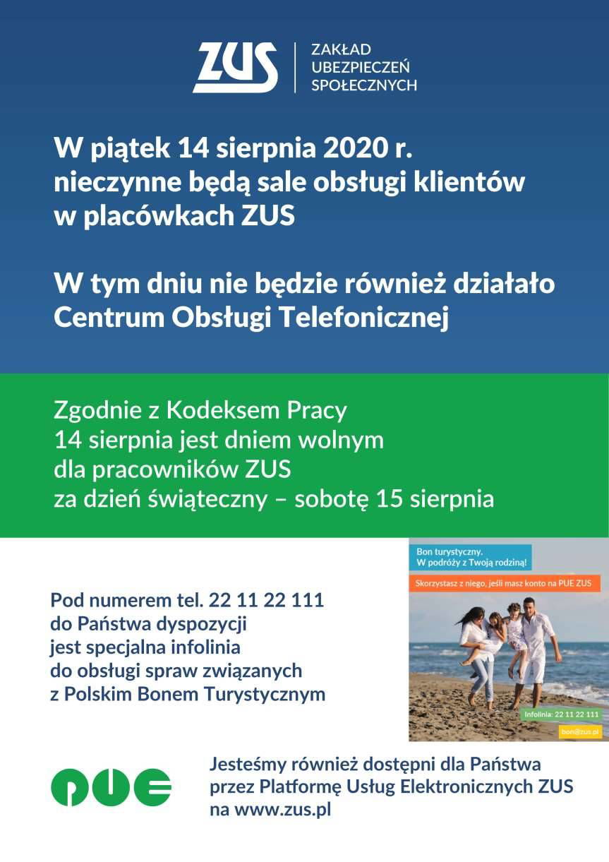 ZUS nie pracuje 14 sierpnia