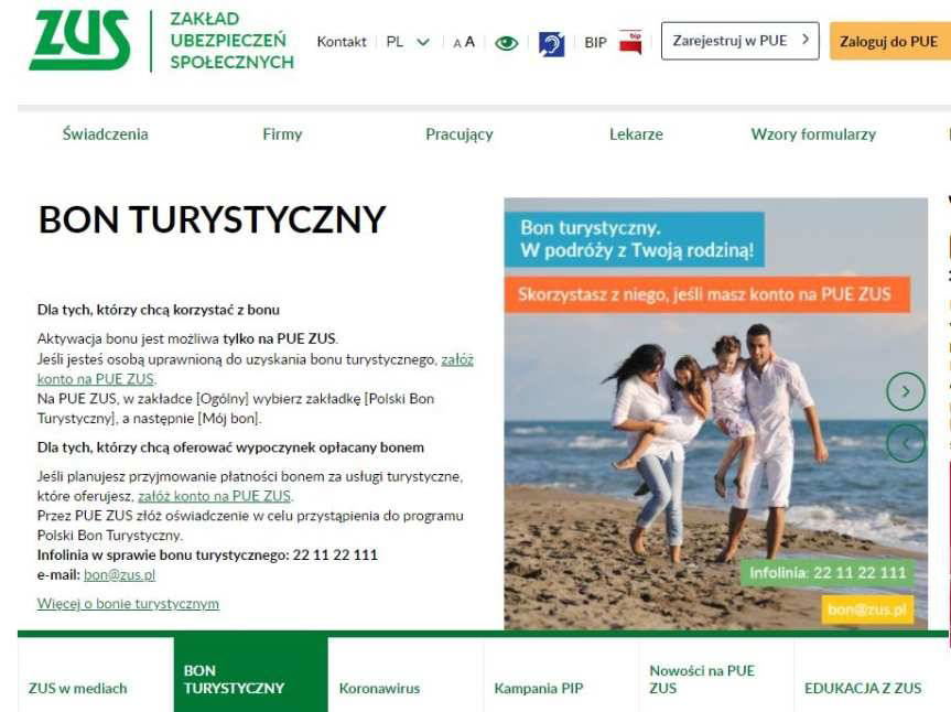 ZUS: Polski Bon Turystyczny - dyżur telefoniczny w Jaśle