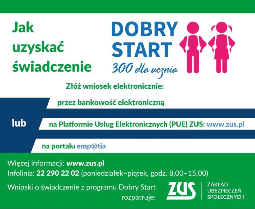Program "Dobry start" - tzw. świadczenie 300+. Dyżury pracowników ZUS w Krempnej i Jaśle