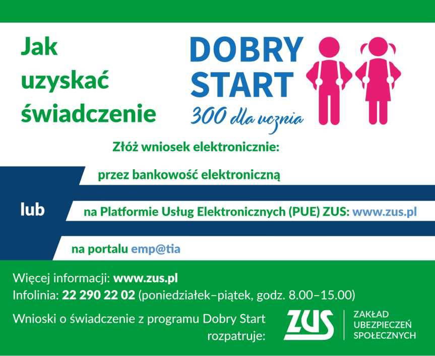 ZUS: dzisiaj dyżur w Osieku Jasielskim. Pierwsze wypłaty w ramach programu "Dobry start"