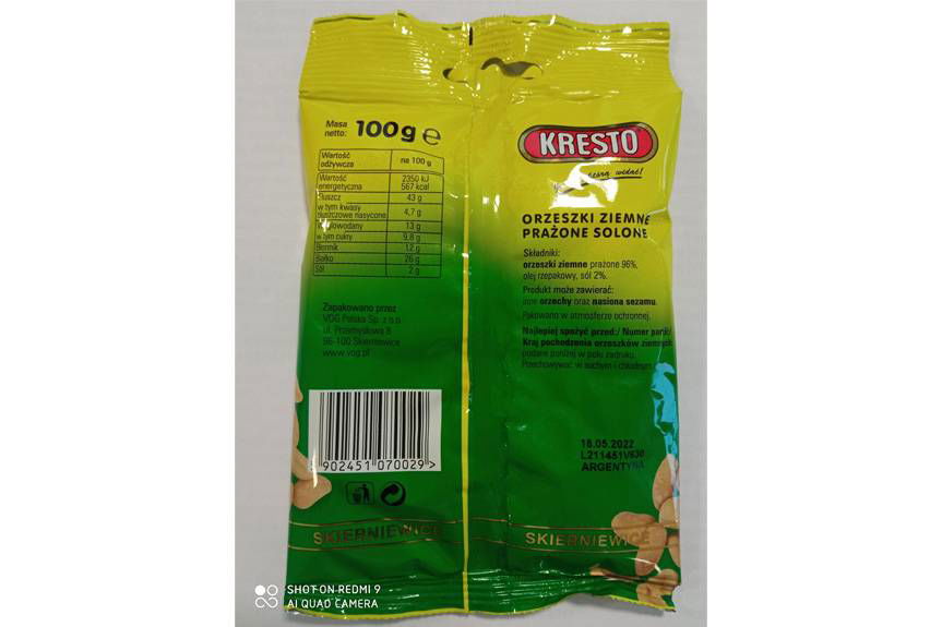 Wycofano ze sprzedaży orzeszki ziemne