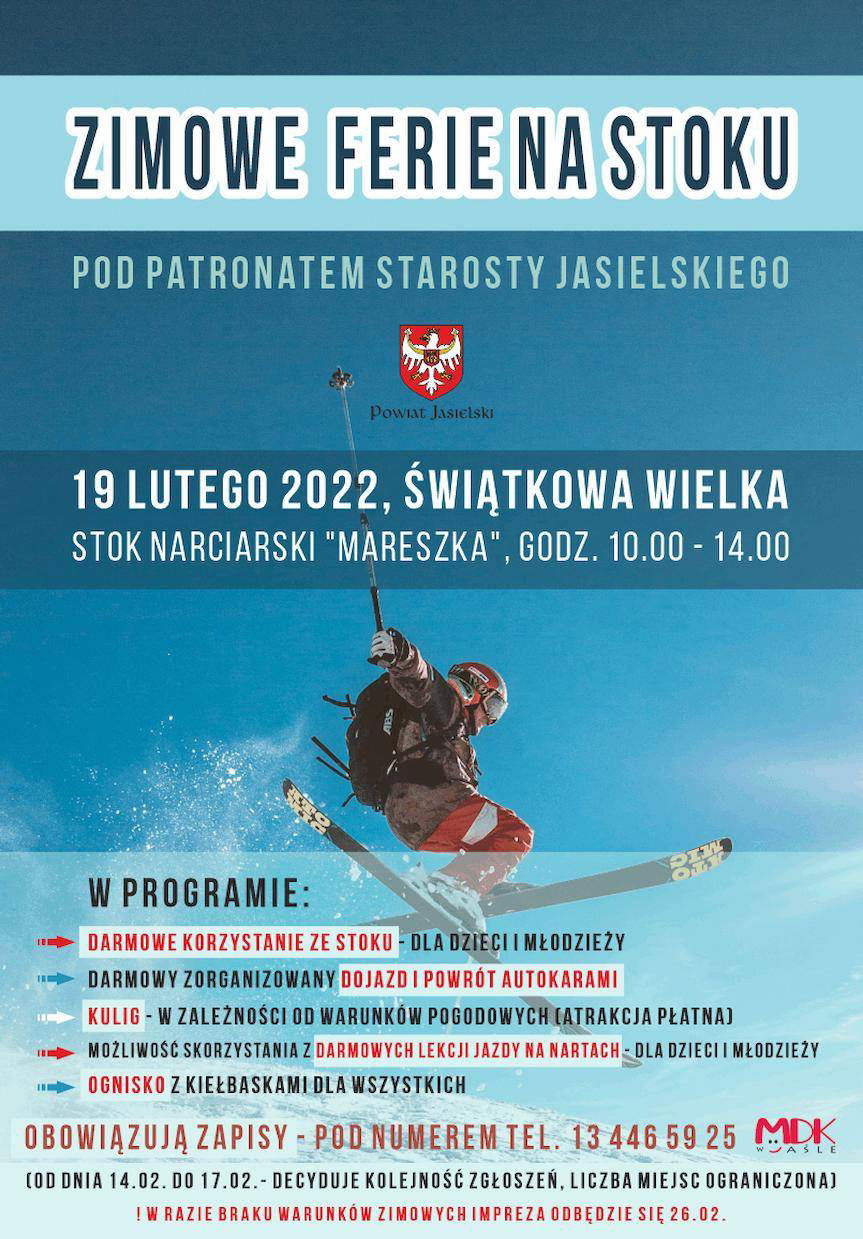 Zimowe ferie na stoku pod patronatem Starosty Jasielskiego