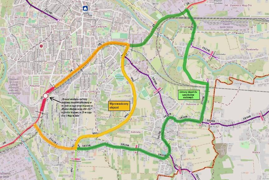 Alternatywne przejazdy po drogach powiatowych w Jaśle