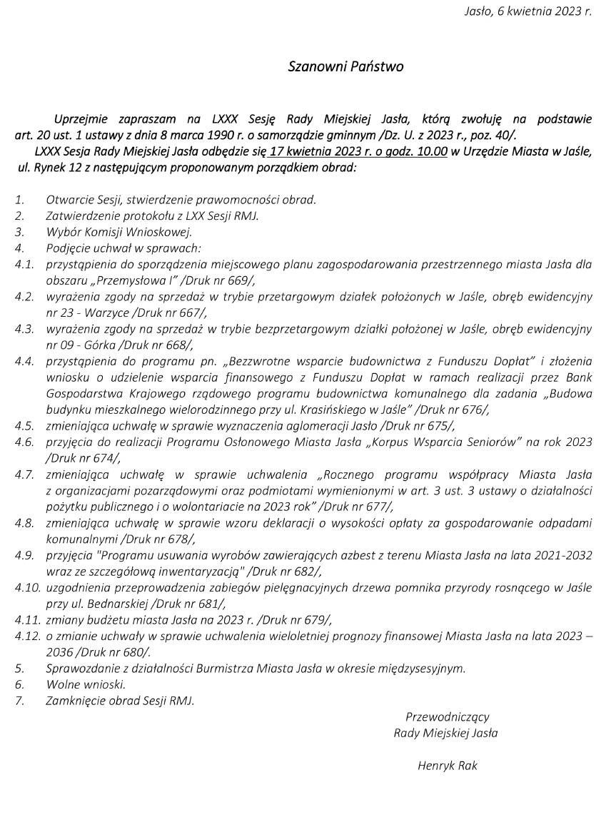 LXXX Sesja Rady Miejskiej Jasła