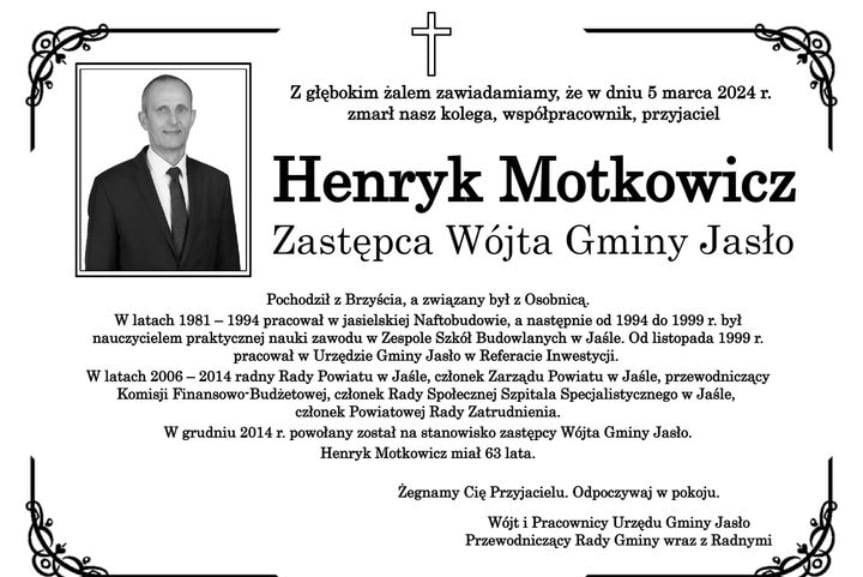 Zmarł Henryk Motkowicz, zastępca wójta Gminy Jasło