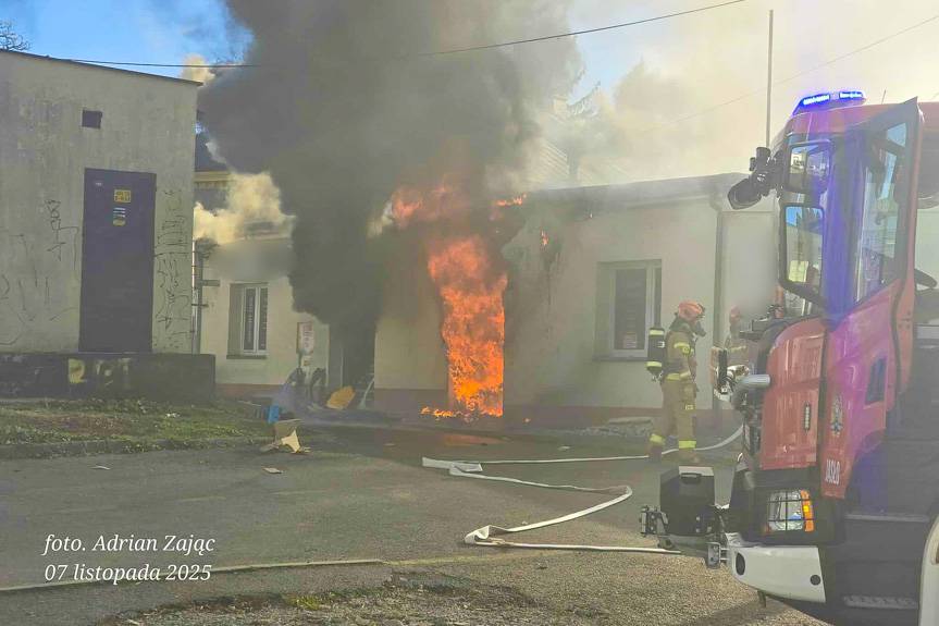 Pożar budynku w Jaśle