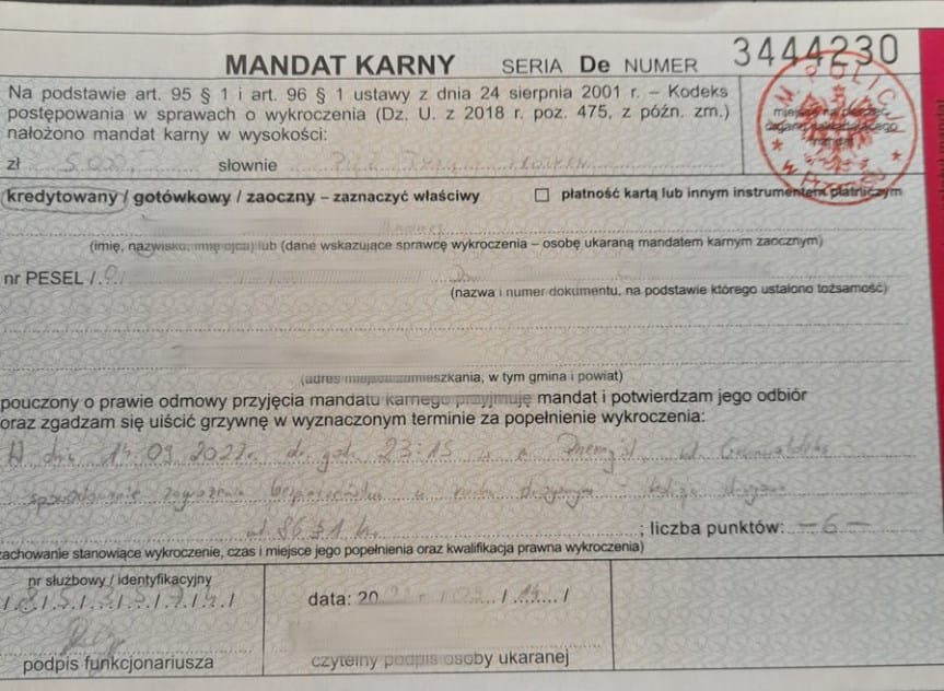 5 tysięcy mandatu dla 21-latka
