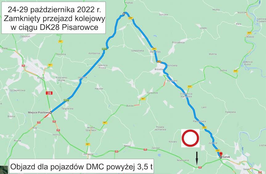 przejazd kolejowy na DK28 w Pisarowicach