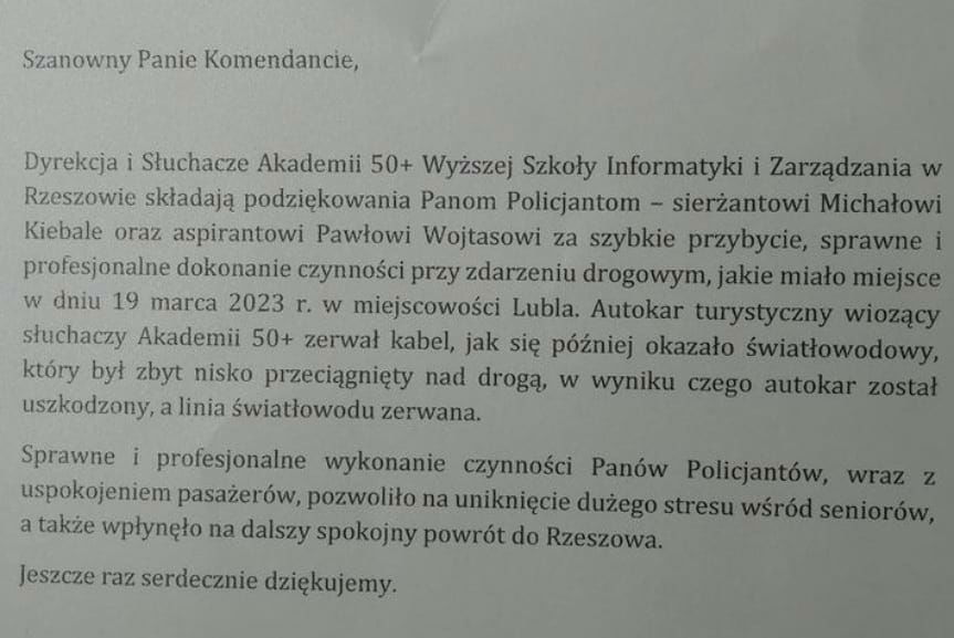 podziękowanie dla policjantów