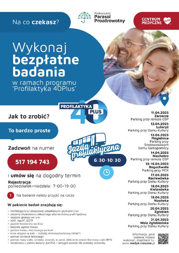 Profilaktyka 40 Plus - bezpłatne badania w Boguchwale