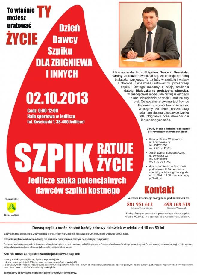 Apel do dawców szpiku o pomoc dla burmistrza