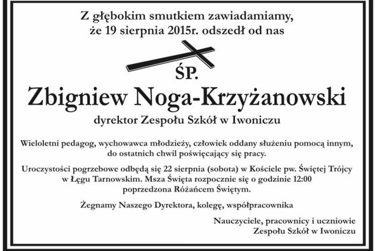 Zmarł Zbigniew Noga-Krzyżanowski, dyrektor ZS w Iwoniczu