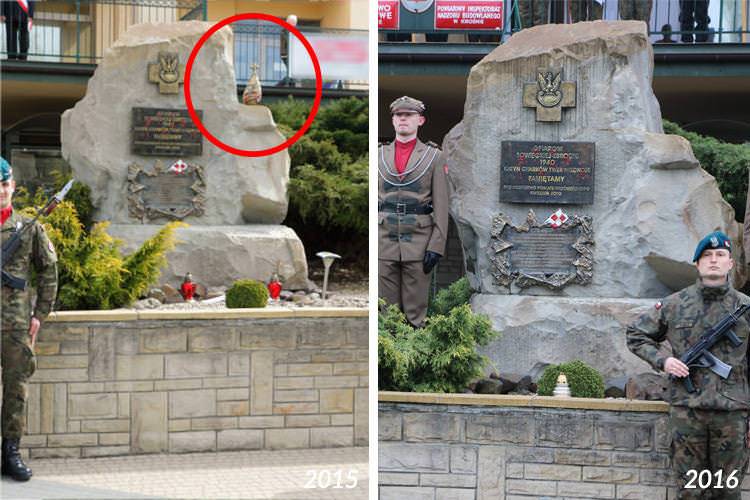 Zbezczeszczenie pomnika w Krośnie. Ktoś ukradł urnę z ziemią katyńską i smoleńską