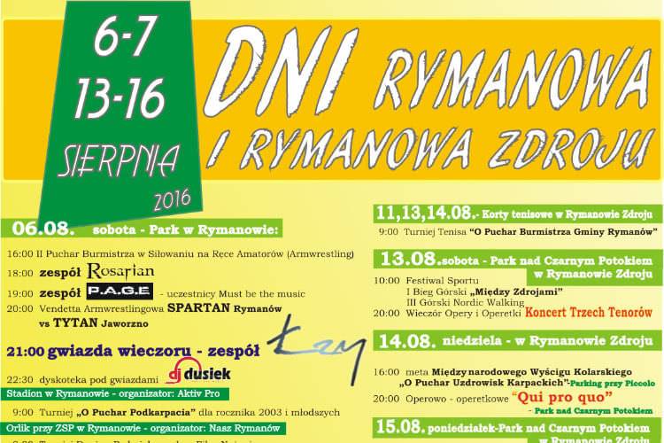 Program Dni Rymanowa i Rymanowa Zdroju 2016