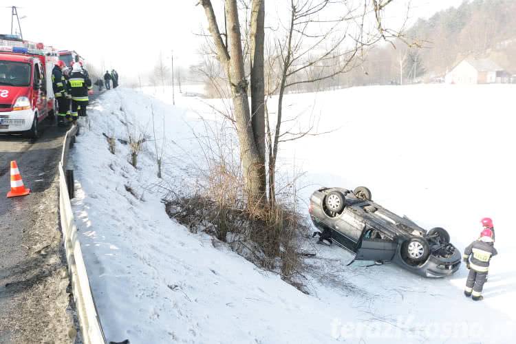 Dachowanie samochodu w Łękach Strzyżowskich