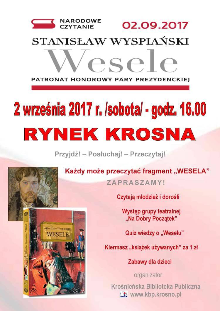 Wspólne czytanie "Wesela" na Rynku w Krośnie