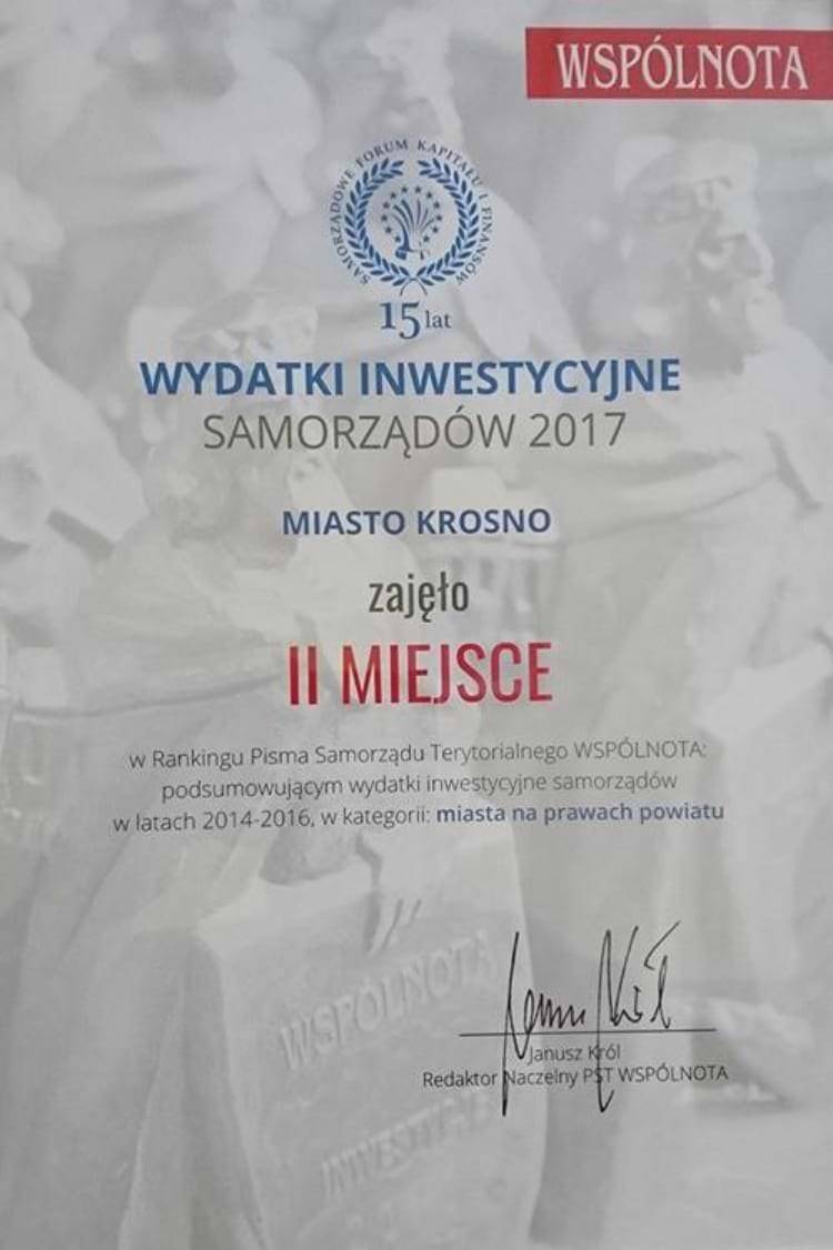 Krosno na podium w rankingu Pisma Samorządu Terytorialnego Wspólnota