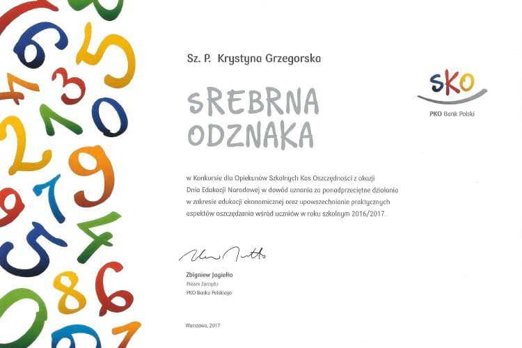 Srebrna Odznaka dla opiekunki SKO w Długiem