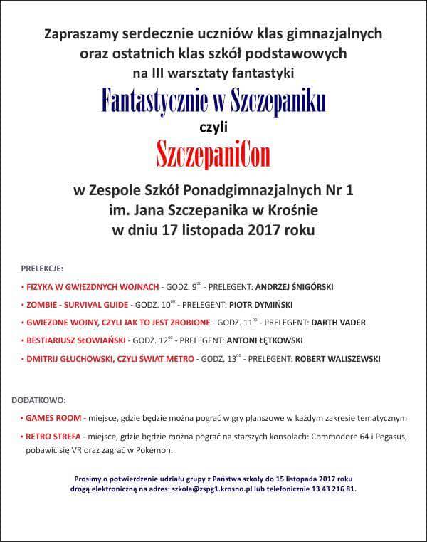 III warsztaty fantastyki Fantastycznie SzczepaniCon w Szczepaniku - zaproszenie
