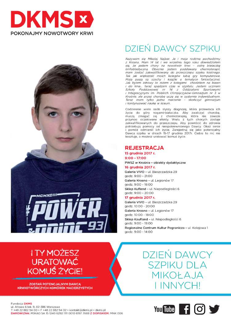 Zostań dawcą szpiku dla Mikołaja 