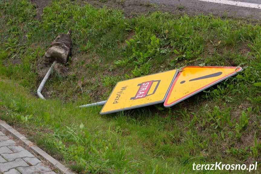 Uderzyła samochodem w znak drogowy