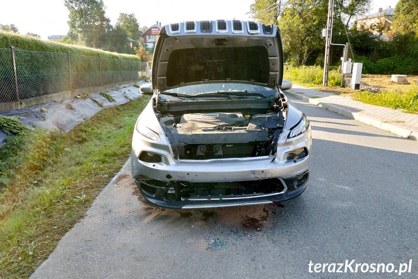 Kolizja w Łężanach, rozbity jeep i peugeot