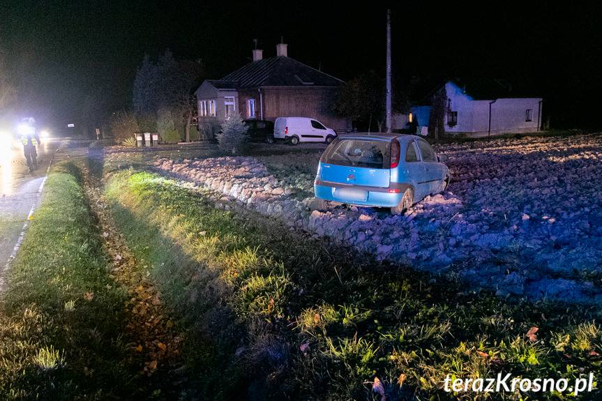 Wypadek przez kota. Opel zatrzymał się w polu