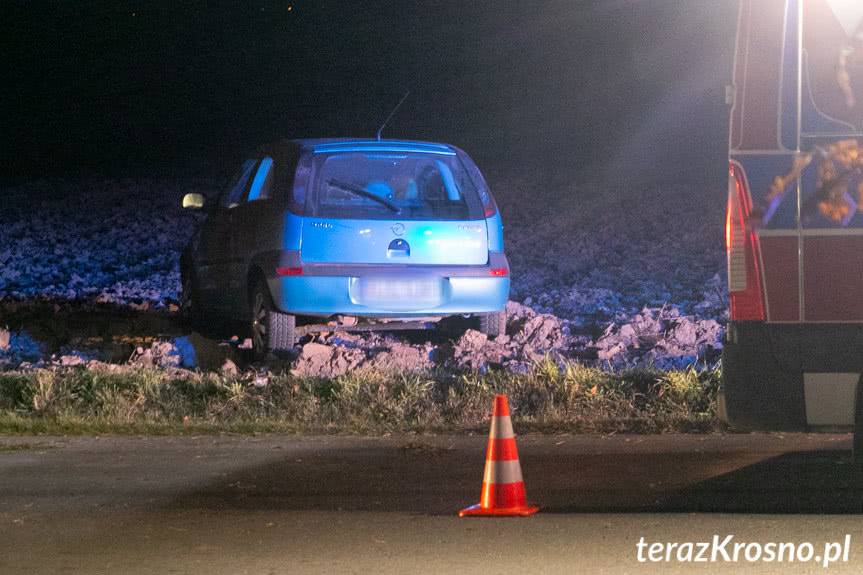 Wypadek przez kota. Opel zatrzymał się w polu