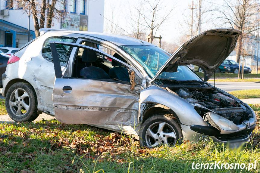Kolizja na Tysiąclecia. Peugeot uderzył w drzewa
