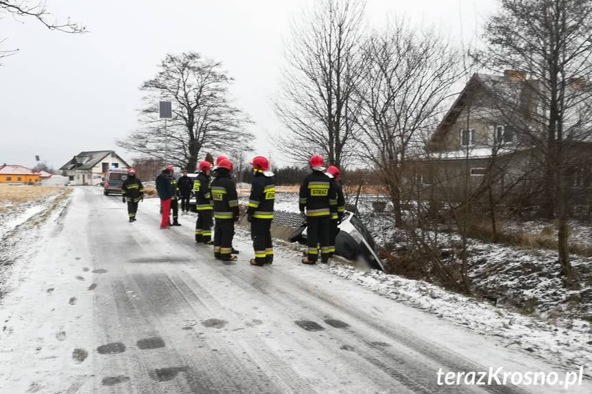 Wypadek w Iwoniczu, wjechała fiatem do rowu