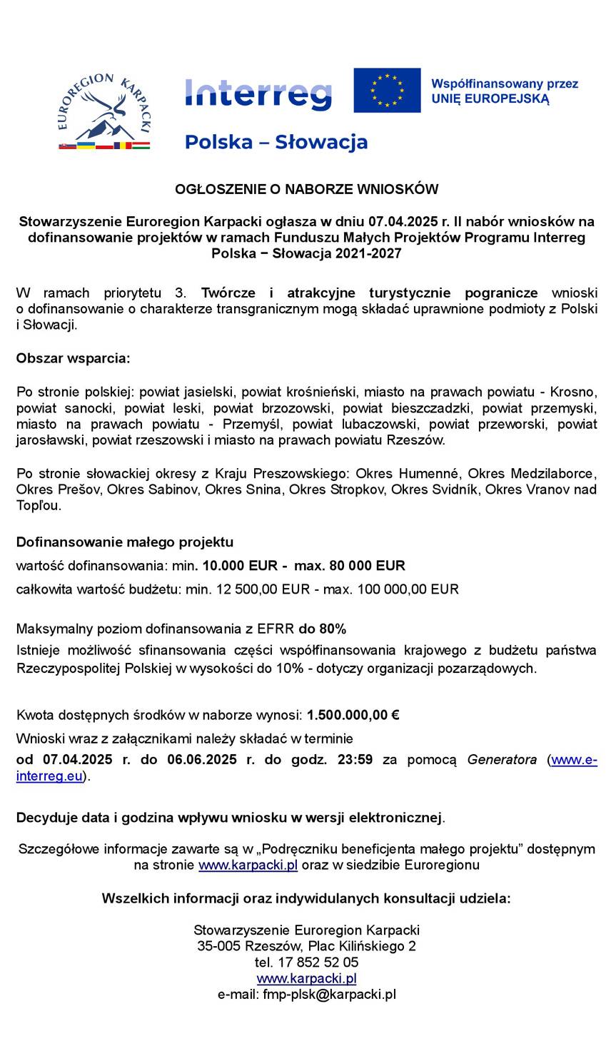 OGŁOSZENIE O NABORZE WNIOSKÓW