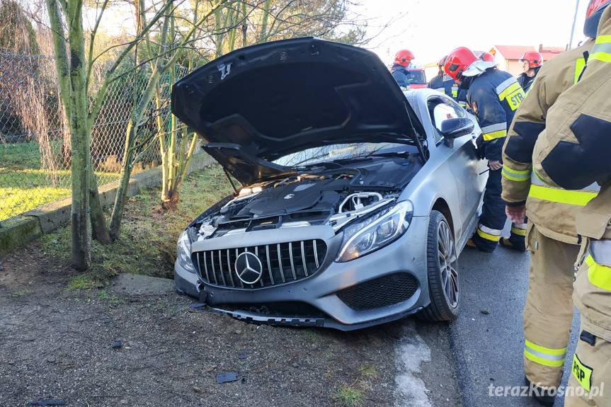 Mercedes w rowie, zadziałał eCall
