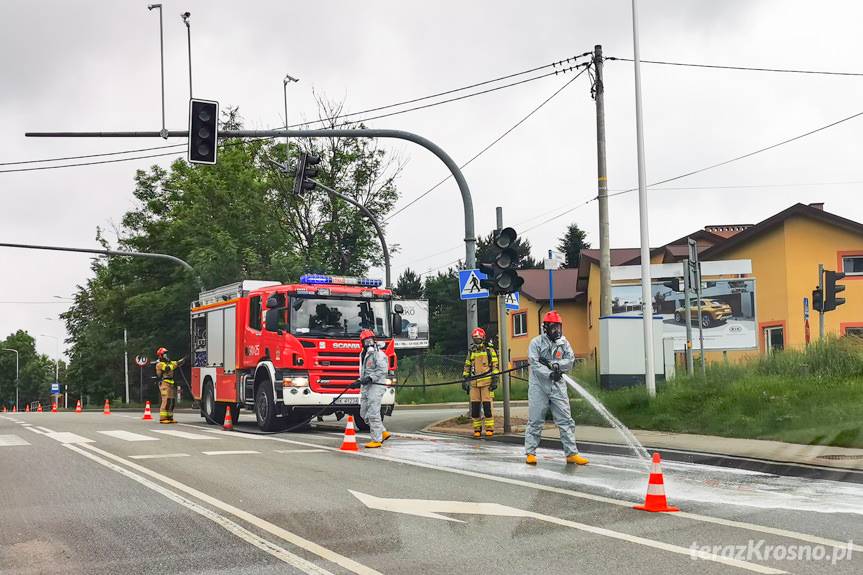 Nieznana substancja rozlana na jezdni