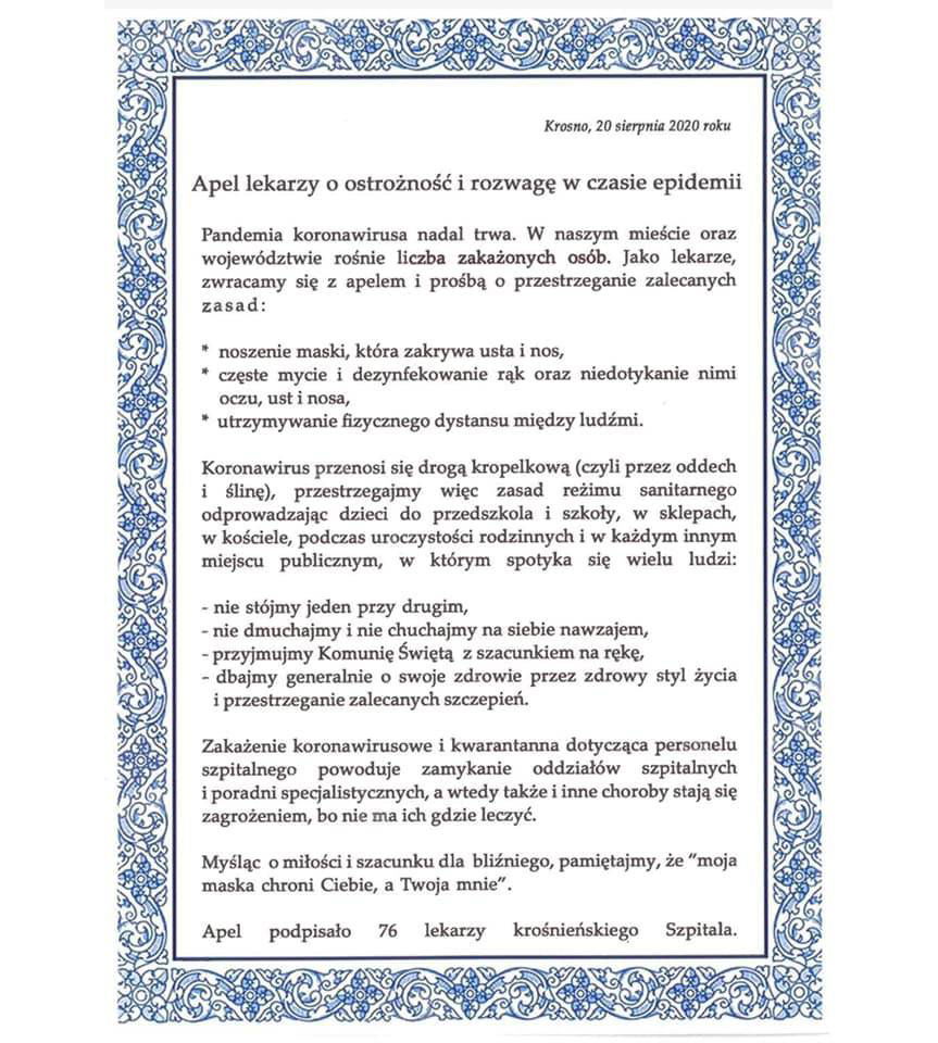 Krosno. Już 94 lekarzy podpisało się pod apelem