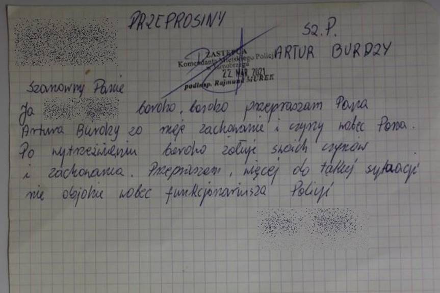 REGION. 38-latek w liście przeprasza policjanta