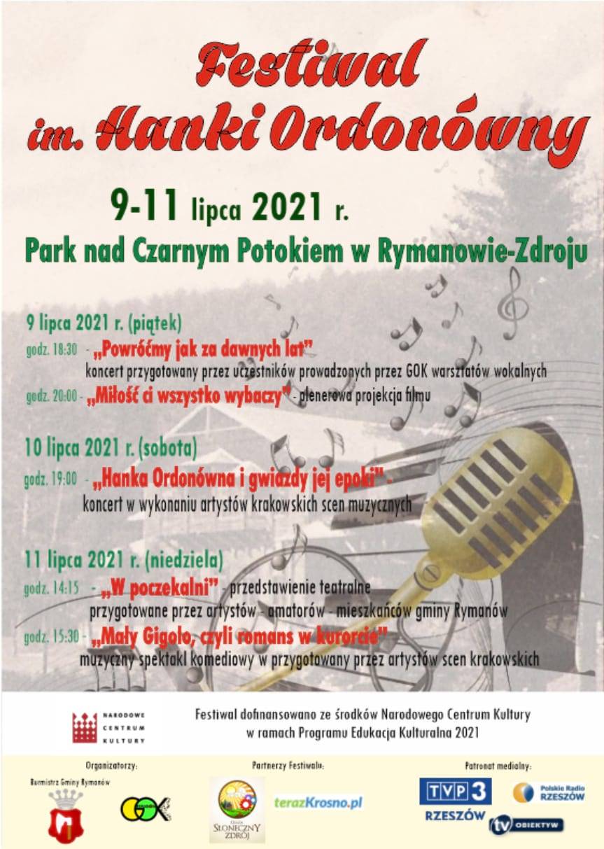 Festiwal im. Hanki Ordonówny w Rymanowie-Zdroju - zaproszenie