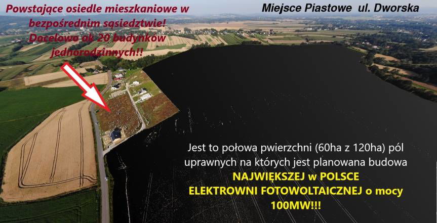 Protest przeciwko budowie dużych farm fotowoltaicznych w gminie Miejsce Piastowe