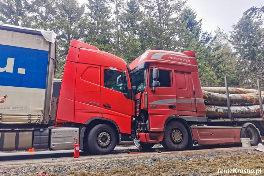 Czołowe zderzenie ciężarówek w Trzcianie