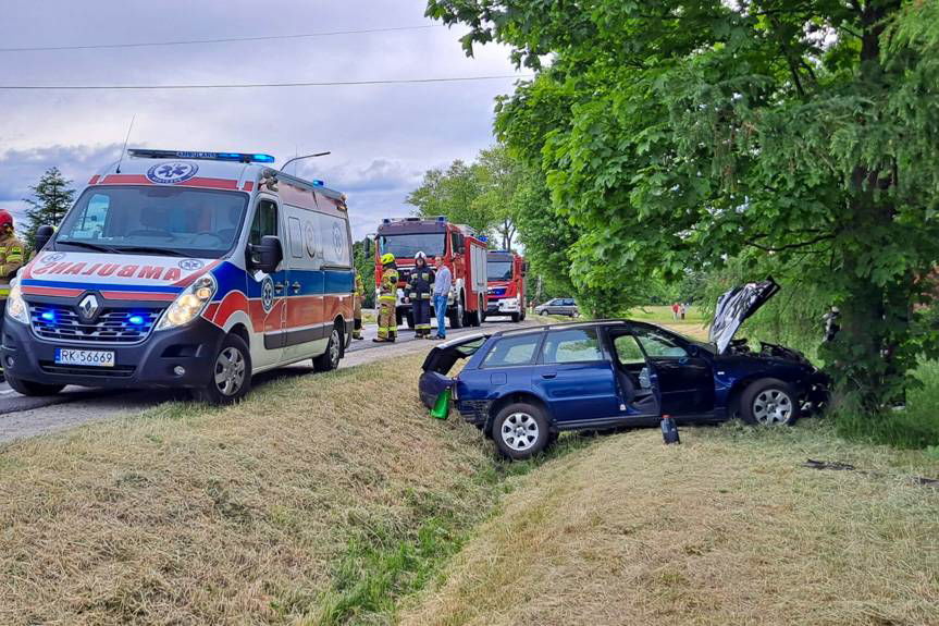 Kierująca audi uderzyła w drzewo