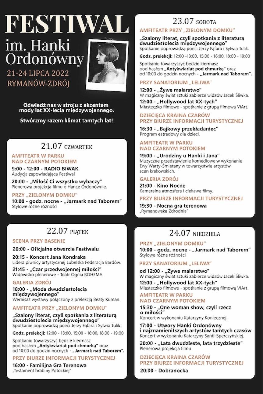 Festiwal im. Hanki Ordonówny w Rymanowie-Zdroju - zaproszenie