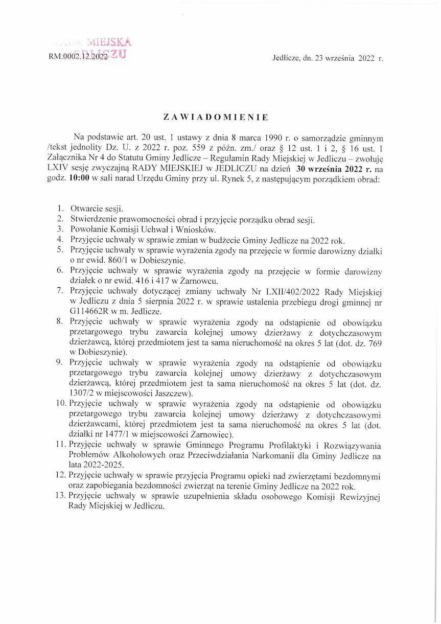 LXIV sesja Rady Miejskiej w Jedliczu