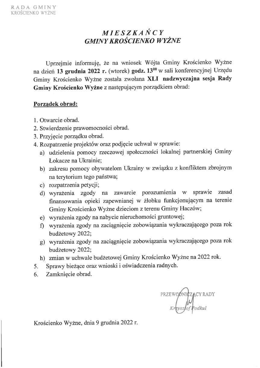 XLI sesja Rady Gminy Krościenko Wyżne